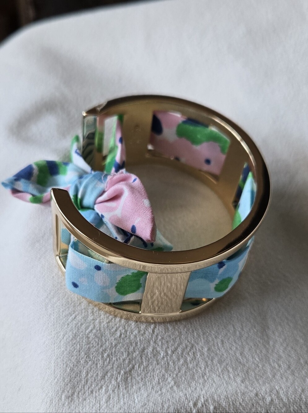 Lilly Pulitzer Gold Cuff Bracelet with Blue, Pink & Green Floral Scarf Accent